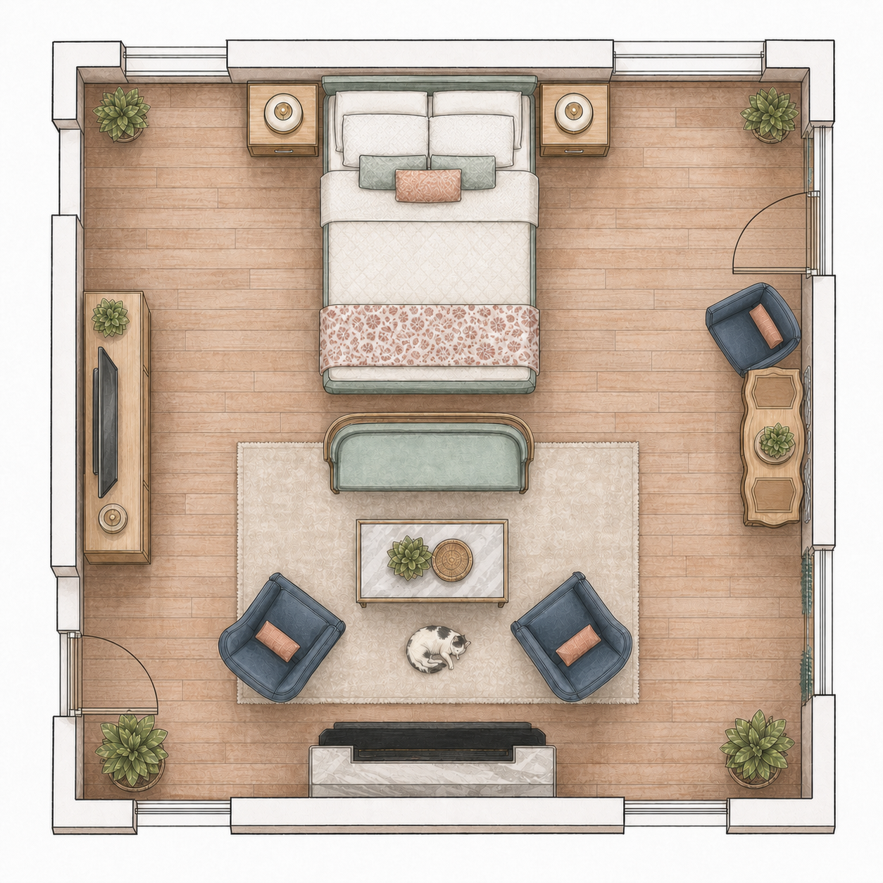 Planta ilustrada para Casal com um animal de estimação
