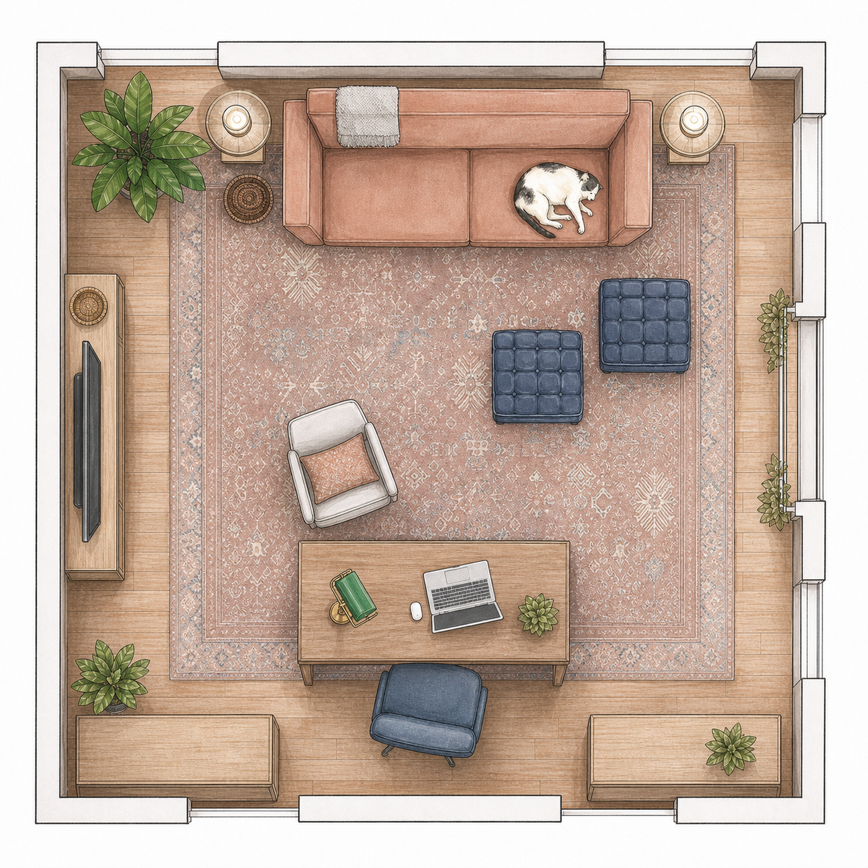 Planta ilustrada para Pessoa que mora sozinha e trabalha em home office